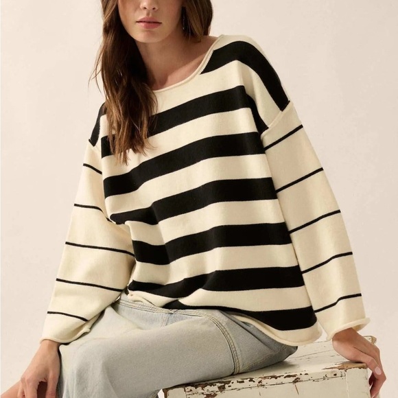 Promesa Sweaters - Promesa Bend the Rules Striped Rolled-Edge Sweater